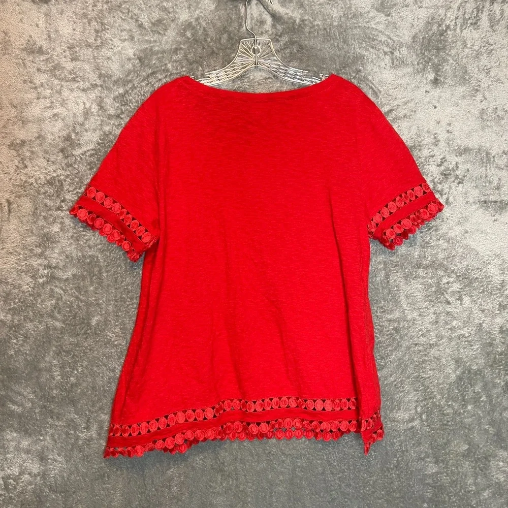 Charter Club Women Slub Cotton Knit Top XL Boho Mod Resort Vacation Elevated Red